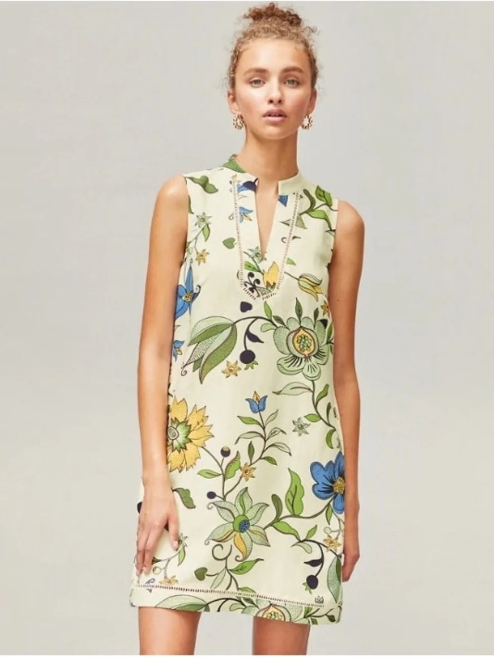 Tory Burch Linen Blend Sleeveless Floral Mini Dress Medium Casual Preppy Resort